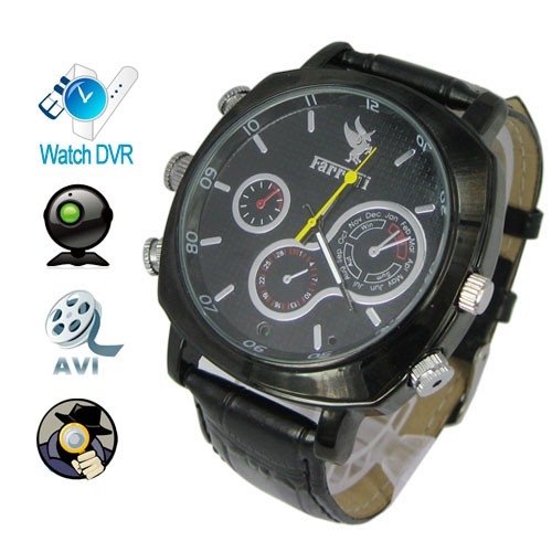 1920 x 1080P 4GB HD Waterproof Spy Camera Watch with Black Leather Strap